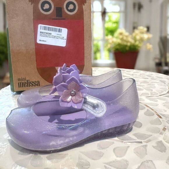 Mini Melissa Ultragirl Flower II Glitter Purple Jelly Shoes Toddler Size 7 NWT - Picture 4 of 10